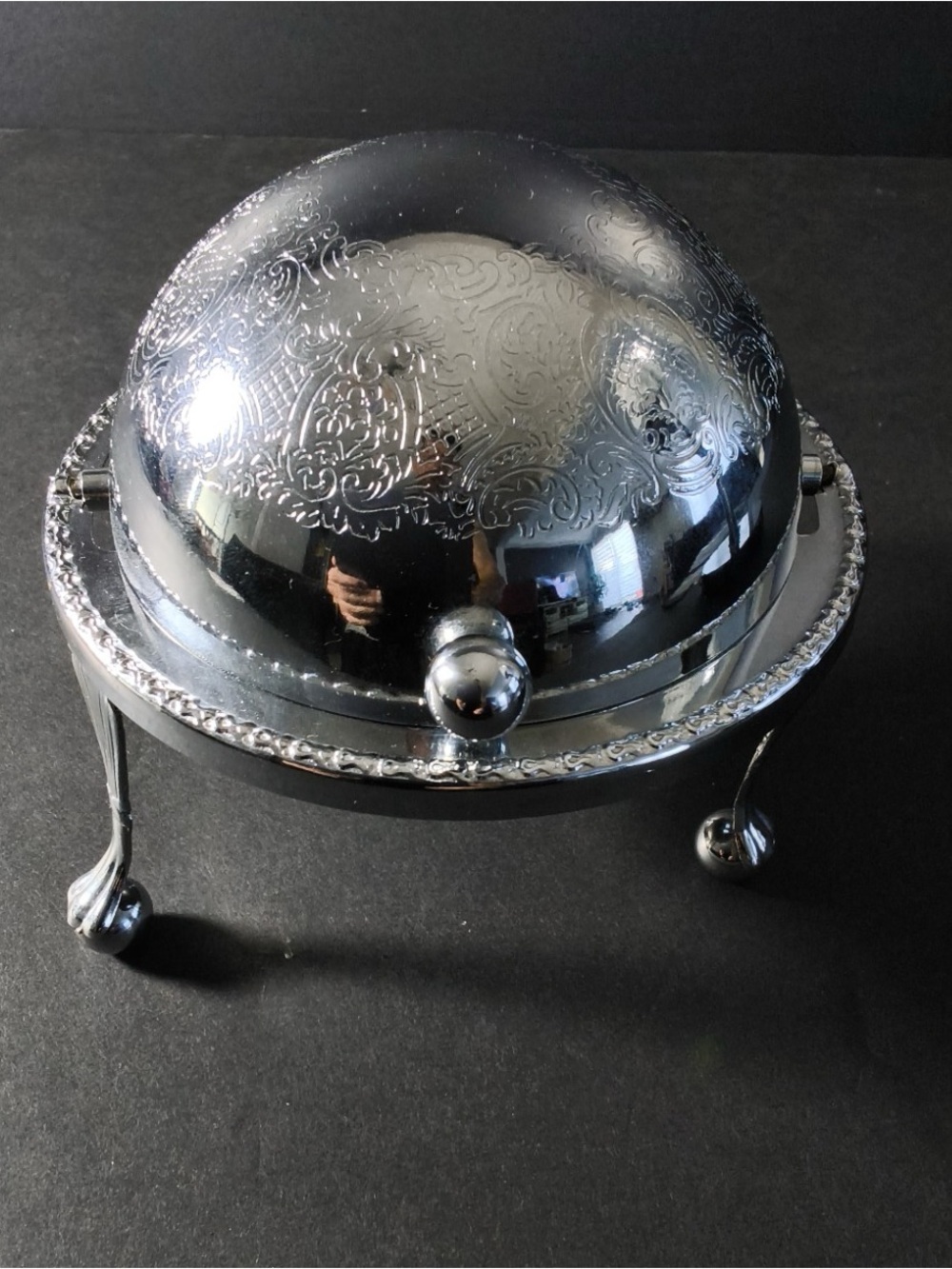 Vintage Made in England Silver Plate Roll Top Butter Dish Glass Insert